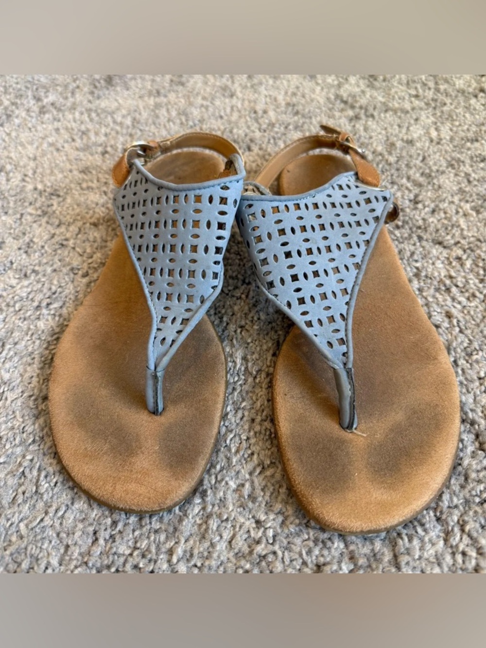 Women’s Laser-Cut Toe-Post Sandals in Light Blue